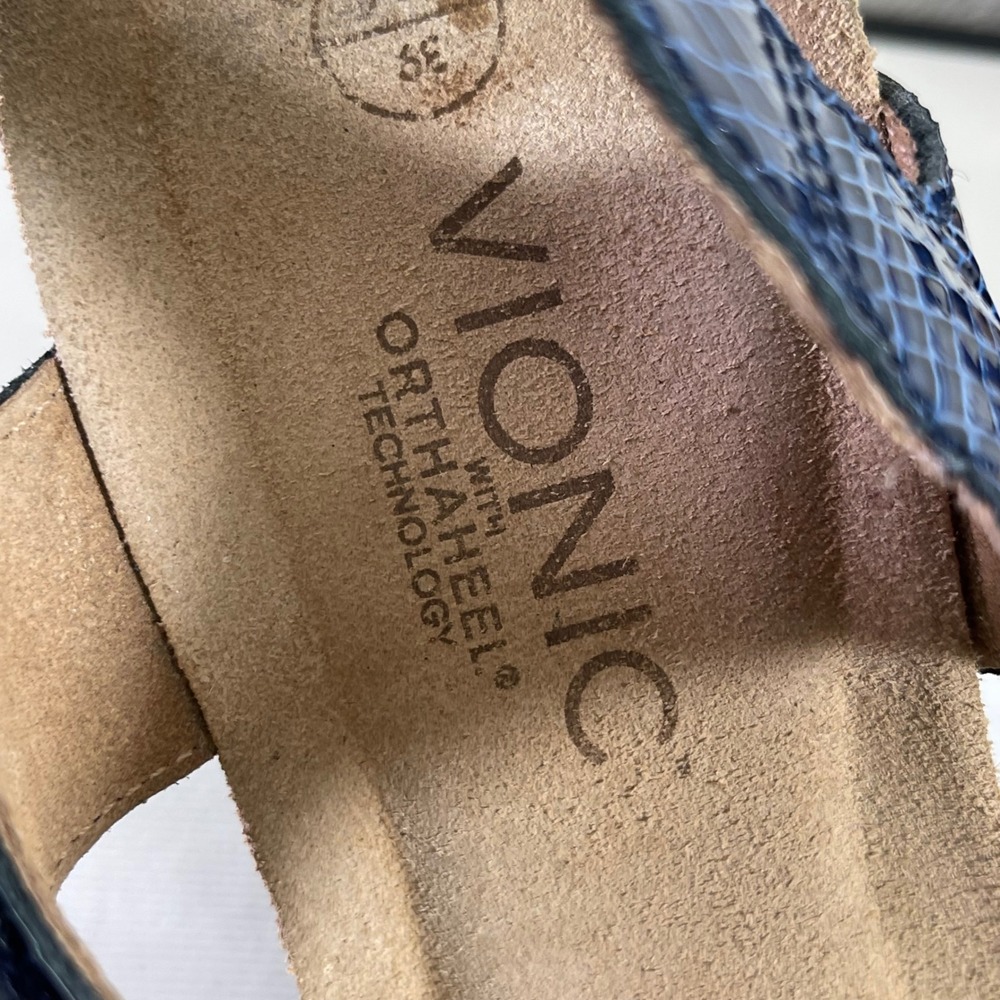 Vionic Navy Blue Croc-Embossed Wedge Sandals - Picture 8 of 10